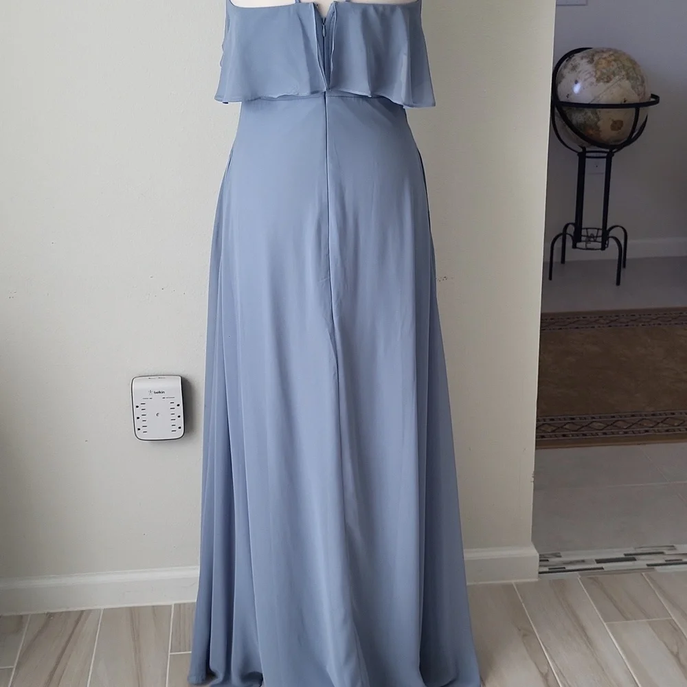 Elegant Cornflower Blue Ruffle Halter Dress Birdy Grey - Picture 6 of 9